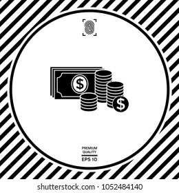 Money banknotes stack and Stack of coins icon with dollar symbol