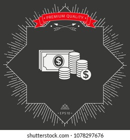 Money banknotes stack and Stack of coins icon with dollar symbol