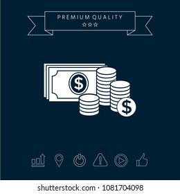 Money banknotes stack and Stack of coins icon with dollar symbol
