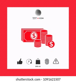 Money banknotes stack and Stack of coins icon with dollar symbol