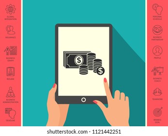 Money banknotes stack and Stack of coins icon with dollar symbol