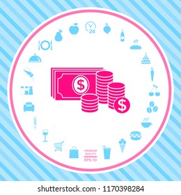 Money banknotes stack and Stack of coins icon with dollar symbol