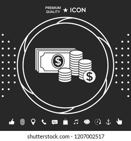 Money banknotes stack and Stack of coins icon with dollar symbol