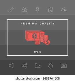 Money banknotes stack and Stack of coins icon with dollar symbol. Graphic elements for your design
