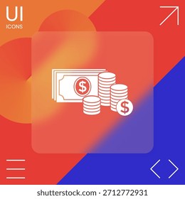 Pila de billetes de dinero y el icono de la pila de monedas con el símbolo del dólar, Elementos para su diseño