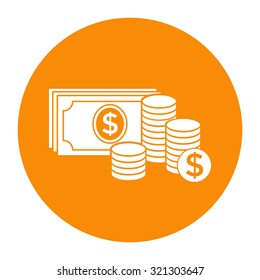 Money banknotes stack and Stack of coins icon with dollar symbol.