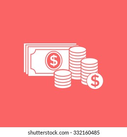 Money banknotes stack and Stack of coins icon with dollar symbol.