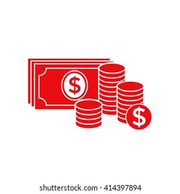 Money banknotes stack and Stack of coins icon with dollar symbol.