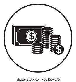 Money banknotes stack and Stack of coins icon with dollar symbol