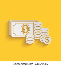 Money banknotes stack and Stack of coins icon with dollar symbol