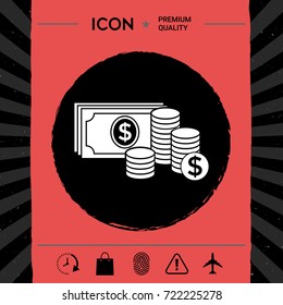 Money banknotes stack and Stack of coins icon with dollar symbol