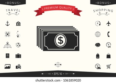 Money banknotes stack with dollar icon