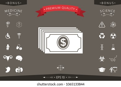 Money banknotes stack with dollar icon