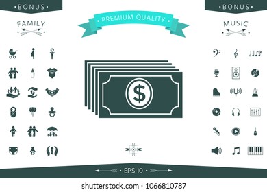 Money banknotes stack with dollar icon