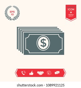 Money banknotes stack with dollar icon