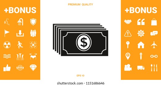 Money banknotes stack with dollar icon
