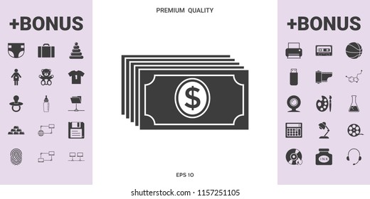 Money banknotes stack with dollar icon - graphic elements for your design