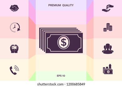 Money banknotes stack with dollar icon
