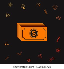 Money banknotes stack with dollar icon. Graphic elements for your design