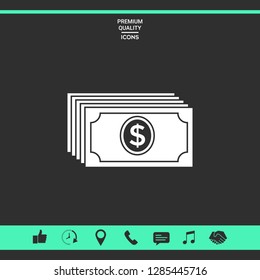 Money banknotes stack with dollar icon. Graphic elements for your design