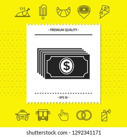 Money banknotes stack with dollar icon. Graphic elements for your design