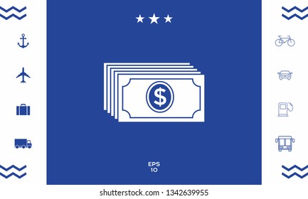 Money banknotes stack with dollar icon. Graphic elements for your design