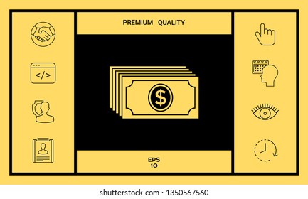 Money banknotes stack with dollar icon. Graphic elements for your design