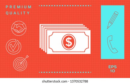 Money banknotes stack with dollar icon. Graphic elements for your design
