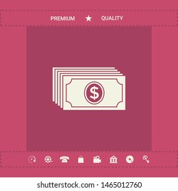 Money banknotes stack with dollar icon. Graphic elements for your design