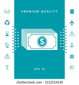 Money banknotes stack with dollar icon. Graphic elements for your design
