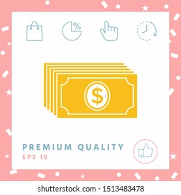 Money banknotes stack with dollar icon. Graphic elements for your design