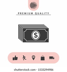 Money banknotes stack with dollar icon. Graphic elements for your design
