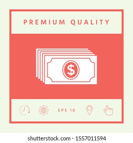 Money banknotes stack with dollar icon. Graphic elements for your design