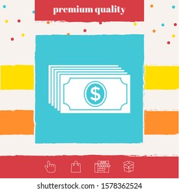 Money banknotes stack with dollar icon. Graphic elements for your design