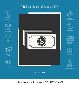 Money banknotes stack with dollar icon. Graphic elements for your design