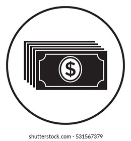 Money banknotes stack with dollar icon.