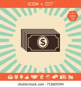 Money banknotes stack with dollar icon