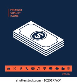Money banknotes stack with dollar isometric icon
