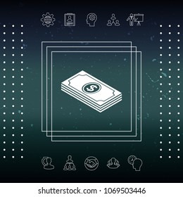 Money banknotes stack with dollar isometric icon