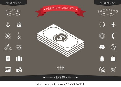 Money banknotes stack with dollar isometric icon