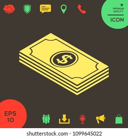 Money banknotes stack with dollar isometric icon