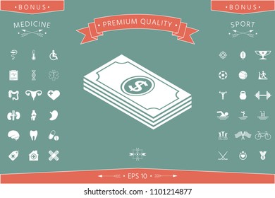 Money banknotes stack with dollar isometric icon
