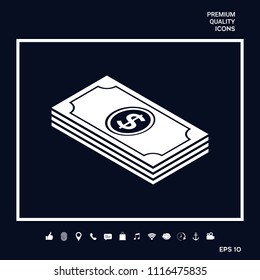 Money banknotes stack with dollar isometric icon