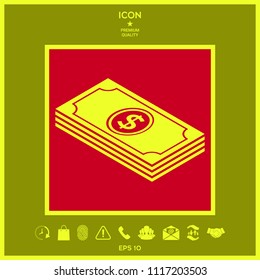 Money banknotes stack with dollar isometric icon
