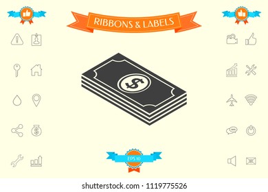 Money banknotes stack with dollar isometric icon