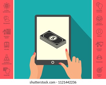 Money banknotes stack with dollar isometric icon
