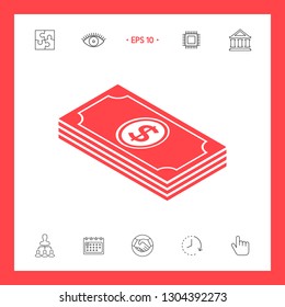 Money banknotes stack with dollar isometric icon. Graphic elements for your design