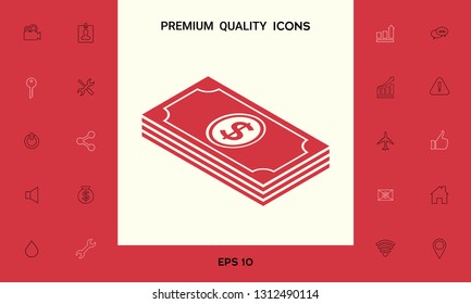 Money banknotes stack with dollar isometric icon. Graphic elements for your design