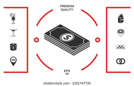 Money banknotes stack with dollar isometric icon. Graphic elements for your design