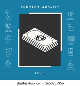 Money banknotes stack with dollar isometric icon. Graphic elements for your design